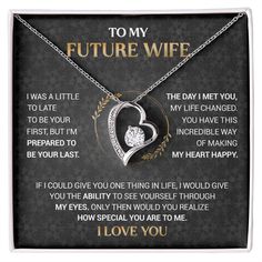 To My Future Wife - I'm Prepared To Be Your Last - Forever Love Necklace Anniversary Jewelry With Diamond Accents In Stainless Steel, Gift Jewelry With Diamond Accents In Stainless Steel, Gift Stainless Steel Jewelry With Diamond Accents, Stainless Steel Jewelry With Diamond Accents As Gift, Anniversary Cubic Zirconia Necklace With Center Stone, Elegant Jewelry For Valentine's Day, Cubic Zirconia Jewelry For Mother's Day Anniversary Gift, Sterling Silver Necklace With Center Stone For Weddings, White Gold Necklace With Center Stone For Gift