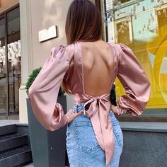 Bow Tie Outfits For Women, Backless Turtleneck, Bow Tie Shirt, Pink Long Sleeve Blouse, High Neck Blouse, Turtleneck Shirt, Cropped Blouse