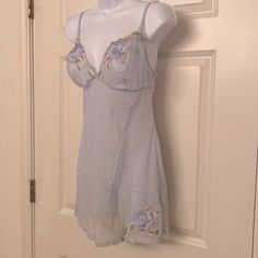 Nwot Sheer Blue Embroidered Teddy Is Beautiful And Sexy! In Perfect Condition, This Pretty Nightgown Is Sure To Flatter Your Figure And Make You Feel Comfortable. Polyester, Rayon And Spandex, With Nylon And Spandex Mesh, Hand Wash Cold Water, Hang Dry. Sheer Blue Sleepwear For Spring, Blue Sheer Fitted Sleepwear, Fitted Sheer Blue Sleepwear, Blue Fitted Sheer Sleepwear, Fitted Blue Sheer Sleepwear, Sheer Light Blue Summer Sleepwear, Fitted Light Blue Sleepwear For Night, Light Blue Fitted Sleepwear For Spring, Blue Sheers