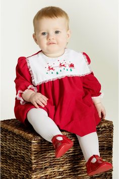 Reindeer Long Sleeve Dress - Carriage Boutique Baby Pictures Christmas, Baby Photoshoot Christmas, Classic Christmas Dress, Christmas Baby Pictures, Christmas Baby Announcement, Christmas Dress Baby, Kids Christmas Outfits, American Girl Doll Clothes Patterns, Girls Christmas Outfits