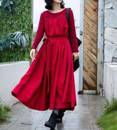 Maxi Dress in red womens Dress linen tunic dress Loose | Etsy Purple A-line Midi Dress For Fall, Purple Knee-length Winter Dress, Casual A-line Maxi Dress For Fall, Purple Midi Dress For Winter, Purple Long Sleeve Dress For Winter, Purple Evening Dress For Fall, Long Sleeve Purple Maxi Dress For Fall, Purple Long Dress For Winter, Long Purple Dress For Winter