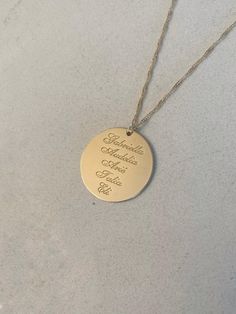 A beautiful MOM and grandma necklace with names engraved.  We can personalize the with anything you would like, names or initials of loved ones: Children, grandchildren ,or smooth. The necklace is made in 18K gold plating or 925 sterling silver. The necklace will arrive gift-wrapped and packed in a padded envelope to maintain the product Thank you for your interest. Please check out our other items and be sure to add us to your favorites! https://www.etsy.com/shop/Limajewelry We look forward to the opportunity of serving you. Name Necklace For Anniversary Gift, Engraved Custom Nameplate Necklace For Anniversary, Gift Nameplate Necklace With Engraved Text, Elegant Engraved Name Necklace For Personalized Gift, Personalized Engraved Nameplate Necklace, Round Pendant Jewelry With Names For Gifts, Classic Round Engraved Name Necklace, Round Pendant Jewelry For Gifts With Names, Personalized Nameplate Jewelry With Engraved Text