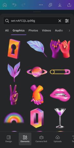 an iphone screen showing the icons for different types of items and colors, including flowers