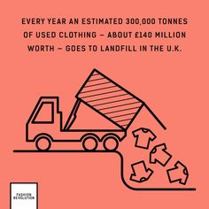 a pink poster with an image of a dump truck and recycling bins on it