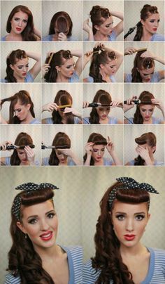 Retro Hairstyles Tutorial, Halloweenský Makeup, 50s Hairstyles, Super Easy Hairstyles, Mode Retro, Rockabilly Hair, Long Hair Tutorial, Pin Up Hair