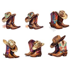 Scrapbook Watercolor, Western Clipart, Hat Clipart, Cow Girl, Perfect Image, Cowgirl Boots, Western Boots, Junk Journal, My Images