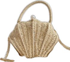 Elegant Natural Beach Bag For Beach Season, Elegant Woven Beach Bag, Elegant Natural Beach Bag, Elegant Beige Beach Bag, Elegant Cream Beach Bag For Vacation, Summer Beach Bags Made Of Shell, Elegant Cream Straw Bags, Elegant Handheld Straw Bag For Beach, Elegant Woven Basket Beach Bag