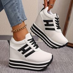 White Platform Sneakers, Wedges Style, Wedge Sneakers, Casual Lace, Fall Shoes, Casual Shoes Women, Wedge Sneaker, Womens Fall, Slip On Sneakers