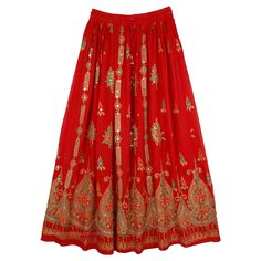 Indian Red Gypsy Skirt with Embroidered Traditional Motifs and Sequin Work Red Sequin Skirt Outfit, Skirt Outfit 2023, Sequin Long Skirt, Red Sequin Skirt, Sequin Skirt Outfit, Sequin Skirt Long, Sequined Skirt, Outfit 2023, Traditional Motifs