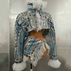 Great Shopping Women Sequin Denim Jacket Lace Trim Jeans Coat Mini Skirt Set Party Show Costume, women's dresses Sequin Costume, Looks Country, Patterned Jeans, Miniskirt Outfits, Stage Costume, Performance Wear, Skirt Outfit, Costume Outfits, Performance Outfit