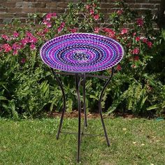 Purple Glass Mosaic Bird Bath - Happy Gardens Purple Tiles, Mosaic Bird Bath, Nautical Lanterns, Lodge Wall Decor, Glass Bird Bath, Bird Bath Bowl, Mosaic Birdbath, Purple Tile, Rainbow Mosaic