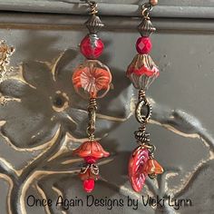 Ooak Dangle Earrings - Asymmetrical “Flowering Reds” Hand Created - Once Again Designs By Vicki Lynn Ooak Long Asymmetrical Dangle Earrings Featuring Czech Glass Beads In Beautiful Shades Of Red. This Pair: - Czech Glass Beads. - Vintage Antique Gold Tone Beads. - Tierracast Antique Gold Tone Metal Charms And Findings. - Tierracast Niobium Hypoallergenic French Hook Ear Wires With Copper Bead. - Length: Approximately 3-1/4” From Top Of Ear Wire. - Packaged In A Handmade Drawstring Pouch In A Com Connector Earrings, Earrings Asymmetrical, Handmade Bead Jewellery, Czech Glass Jewelry, Metal Charms, Earring Ideas, Bead Jewellery, Metal Charm, Earrings Etsy