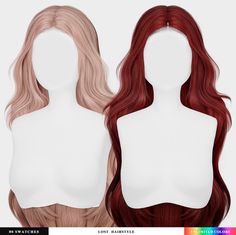 two female mannequins with long, wavy hair in different colors and sizes