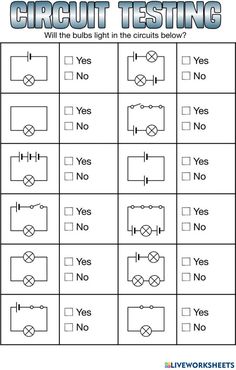 circuit testing worksheet with the instructions for each circuit and how to use it