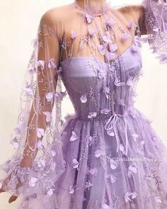 Details - Lavender color - Tulle fabric  - Embroidered purple flowers  - A-line gown with waist definition and long sleeves - For special occasions Long Sleeve Prom, Lavender Dresses, Party Kleidung, A Line Prom Dresses, Prom Dresses Online, Butterfly Dress, Prom Outfits, Prom Dresses With Sleeves, Prom Dresses Long With Sleeves