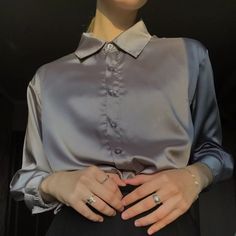 Beautiful Silky Like Shirt Comfortable And Soft Silver Blouse, Button Long Sleeve, Blouse Shirt, Shirt Button, Shirt Blouses, Top Blouse, Long Sleeve Blouse, Blouses, Womens Tops