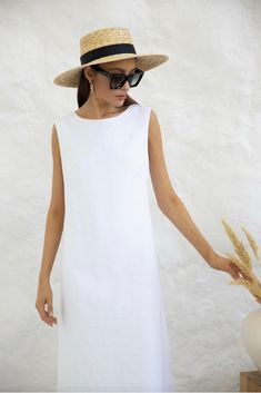 Maxi Linen Dress Open Back Boat Neck Sleeveless Dress Sundress - Etsy Chic A-line Linen Dress For Vacation, Elegant A-line Linen Beach Dress, White Sleeveless Dress With Straight Neckline For Summer, Casual Linen Beach Dress With Straight Neckline, Casual Linen Dress With Straight Neckline For Beach, Summer Linen Dress With Straight Neckline For Vacation, Summer Linen Dress With Straight Neckline For Beach, White Linen Dress With Straight Neckline For Summer, Summer Linen Dress For Daywear With Straight Neckline