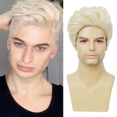 PRICES MAY VARY. Style: Short platinum blonde mens wig,suitable for most males. About this wig: Heat resistant synthetic fiber, which is very suitable for long term use, looks real and natural. Wig Cap: High elasticity adjustable rose breathable inner mesh,suitable different head sizes. Occasions: parties,weddings,halloween and any other occasions.Tips: Wigs color may vary due to different monitors or lights. Package Included: 1*wig,1*free wig cap and 1*operation manual. Welcome to Kaneles Wig Blonde Short Wig, Mens Wig, Wigs Color, Layered Wig, Free Wig, Mens Wigs, Male Hair, Blonde Short, Short Layers