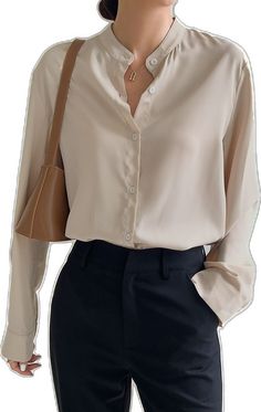 Beige Blouse For Business Casual In Fall, Beige Long Sleeve Blouse For Work, Casual Beige Blouse For Office Wear, Beige Long Sleeve Office Blouse, Long Sleeve Blouse With Button Closure For Work, Beige Long Sleeve Blouse With Button Closure, Beige Button-up Blouse For Office, Beige Button-up Office Blouse, Beige Buttoned Shirt For Office