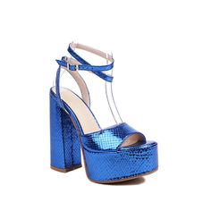 Looking for a fun and flirty way to add a little height to your ensemble? Then check out our blue platform heels! These sandals feature an open toe and a 6'' block heel that will give you a little extra lift. while still being comfortable to wear. They're perfect for pairing with your favorite dress or skirt. or even just a pair of jeans. Upper: Leather Lining: PU Outsole: Rubber Toe: Open Toe Closure: Buckle Strap Heel: 14.5cm/5.7'' Shaft: 4.5cm/1.8'' Color: Gold. Silver. Blue. Green is_handmad Party Platform Wedge Block Heels, Blue Party Sandals With 4-inch Heel, Party Wedge Sandals With Chunky Platform And Block Heel, Party Block Heel Wedge Sandals With Chunky Platform, Party Wedge Sandals With Chunky Block Heel, Party Wedge Heel Block Heels With Chunky Platform, Party Wedge Block Heels With Chunky Platform, Party Block Heels With Chunky Platform And Wedge Heel, Party Block Heels With Chunky Platform Wedge