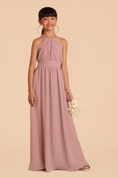 This high-neck halter dress is a dress she can wear again, to the middle school dance or as a wedding guest. Ice Blue Bridesmaid Dress, High Neck Halter Dress, Middle School Dance, Mauve Bridesmaid Dress, Bridesmaid Dress Chiffon, Junior Dress, Lavender Bridesmaid Dresses, Girls Bridesmaid Dresses, Rose Bridesmaid Dresses