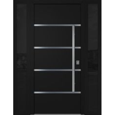 an image of a black door with silver bars on the front and side glass panels