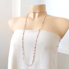 "This is a one strand beaded multi color necklace, with NO CLASP, and can be worn in multiple ways, as shown in pictures. Matching bracelet found here: https://www.etsy.com/listing/1037602923/pink-and-yellow-beaded-bracelet ❤ SIZES This item is one size fits all. ❤ PROCESSING AND SHIPPING Most orders are made and shipped out in one business day. Please check delivery timeframes for your location on the description below. ❤ CUSTOM ORDERS If you like this item in a different color, send me a messa Pink Single Strand Beaded Necklace For Gift, Colorful Multi-strand Beaded Necklace As Gift, Pink Multi-strand Beaded Necklace, Pink Adjustable Multi-strand Necklace, Pink Multi-strand Faceted Bead Necklace, Multi Coloured Necklaces, Blue Beaded Necklace, Color Necklace, Red Necklace