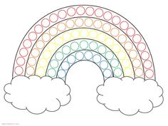 a drawing of a rainbow with clouds in the sky and dots on it's side