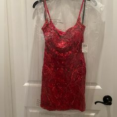 Brand New Red Sleeveless Prom Mini Dress, Red Sleeveless Mini Dress For Prom, Red Sleeveless Mini Dress For Homecoming, Red Sleeveless Mini Dress For Red Carpet, Red Mini Dress For Homecoming And Party Season, Red Dress For Homecoming And Party Season, Red Sleeveless Dress For Red Carpet, Red Mini Length Homecoming Dress, Red Carpet Mini Dress For Summer