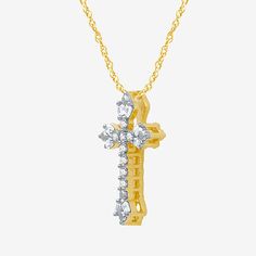 An artful display of your faith, this 1/10 ct. t.w. diamond cross features floral-inspired metalwork for a feminine detail that reflects your style elegantly.Features: Religious JewelryDiamond Clarity: I2-I3Jewelry Closure: Spring Ring ClaspSetting: ProngShape: CrossStone Cut: RoundDiamond Color: I-JChain Length: 18 InchPendant Length: 27mmPendant Width: 23mmRounded Carat Weight: 1/10 Ct. T.w.Chain Construction: BoxCare: Wipe CleanAuthenticity: Natural DiamondBirthstone: April BirthstoneMetal: 1 Anniversary Diamond Cross Pendant Necklace, Diamond White Cross Pendant Necklace For Anniversary, Anniversary Diamond Cross Necklace With Accents, Anniversary Cross Diamond Necklace With Accents, Diamond White Crucifix Necklace For Anniversary, Diamond White Crucifix Cross Necklace For Anniversary, Diamond White Cross Jewelry For Anniversary, Diamond Accented Cross Pendant For Anniversary, Anniversary Jewelry With Diamond Accents On Cross Pendant