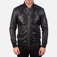 Men's Real Black Leather Bomber Jacket Urban Leather Jacket For Fall, Urban Style Fitted Leather Jacket For Business, Black Leather Outerwear With Leather Lining, Urban Leather Jacket For Business, Fitted Leather Jacket Urban Style, Urban Leather Outerwear For Business, Urban Leather Jacket For Business In Fall, Urban Leather Jacket For Fall Business Wear, Luxury Leather Biker Jacket