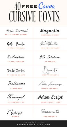 40 free cursive font styles for any type of lettering, including the upper and lower