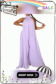 Light Purple Halter Neck Backless Chiffon Wide Leg Jumpsuit Elegant Beach-style Stretch Jumpsuits And Rompers, Chic Sheer Jumpsuits For Party, Chic Flowy Jumpsuits For Party, Elegant Stretch Jumpsuits And Rompers For Beach, Chic Sheer Jumpsuits And Rompers For Party, Chic Flowy Jumpsuits And Rompers For Party, Elegant Sleeveless Purple Jumpsuits And Rompers, Elegant Purple Party Jumpsuits And Rompers, Elegant Purple Jumpsuits And Rompers For Party