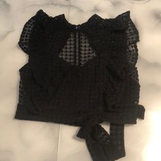 Forever 21 Black Lace Tie Shirt Size Medium Never Worn Summer Crop Top For Going Out, Chic Short Sleeve Crop Top For Date Night, Summer Going Out Crop Tops, Elegant Black Short Sleeve Crop Top, Casual Cropped Tops For Going Out, Summer Lace Crop Top For Night Out, Lace Top Short Sleeve For Night Out, Spring Black Crop Top, Trendy Short Sleeve Tops For Going Out