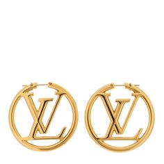 This is an authentic pair of LOUIS VUITTON Metal Louise Hoop Earrings in Gold. These distinctive earrings feature LV logo circles in a gold finish. Lv Earrings, Louis Vuitton Earrings, Lv Logo, Hoop Earrings Gold, Circle Logos, Earrings In Gold, Luxury Items, Earrings Gold, Gold Finish