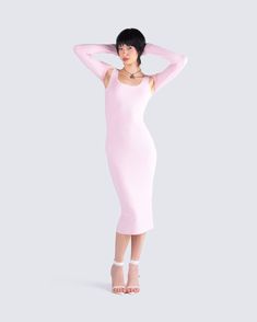 Show them what you're all about in this two-piece set 💕 With a pink rib knit midi dress, paired with a matching shrug - this fit is the perfect everyday look 😊 Trendy Pink Midi Dress For Day Out, Day Out Ribbed Stretch Midi Dress, Ribbed Stretch Midi Dress For Loungewear, Stretch Ribbed Midi Dress For Loungewear, Bodycon Midi Dress For Loungewear, Ribbed Stretch Midi Dress For Day Out, Fitted Ribbed Midi Dress For Loungewear, Pink Stretch Midi Knee-length Dress, Pink Stretch Midi Dress Knee-length