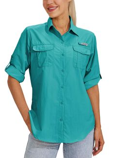 PRICES MAY VARY. QUICK DRY: Lightweight, yet breathable fabric wicks moisture away from your skin, to be comfortable and fresh all day UV PROTECTION: Super light fabric rating UPF 50+ protects your skin from the harmful UVA/UVB rays, keeping you cool while outdoors in the direct sunlight UTILITY POCKETS: This women's long sleeve fishing shirt features two chest pockets with hood-and-loop closure to stash your essentials COMFORT & BREATHABILITY: This long sleeve fishing shirt features a mesh-line Outdoor Shirts, Sunscreen Clothing, Sun Protective Clothing, Outdoor Shirt, Utility Pockets, Shirts Long Sleeve, Sun Shirt, Spf Sunscreen, Roll Up Sleeves