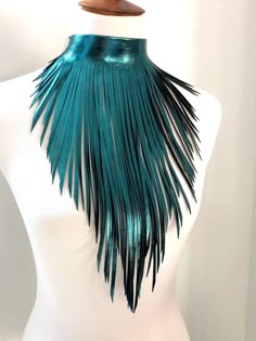 Leather Fringe Necklace Leather Fringe Choker Teal Leather - Etsy Elegant Leather Fringe Jewelry, Leather Fringe Necklace, Costume Carnaval, Necklace Leather, Teal Leather, Vintage Corset, Fringe Necklace, Leather Chokers, Greenville Sc