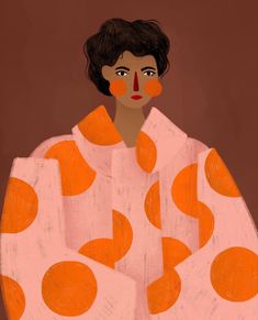 a painting of a woman with orange spots on her face and coat over her shoulders