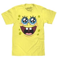 I'm Ready! It wasn't easy to get SpongeBob to pose for this graphic tee, but this sweet cartoon character scheduled us in right between his job at the Krusty Krab and his trip to Jellyfish Fields! Our team paid tribute to the iconic SpongeBob SquarePants series with a fun graphic tee featuring SpongeBob smiling. To ensure that this SpongeBob face t-shirt stands out - we've printed the graphic on a soft, banana cream cotton tee. 100% Cotton Soft Touch Tee Machine Wash Tumble Dry Regular Fit Prin Squidward Shirts, Happy Spongebob, Spongebob Clothes, Lean Core, Spongebob Happy, Spongebob Shirt, Spongebob Faces, Spongebob Cartoon, Sea Sponge