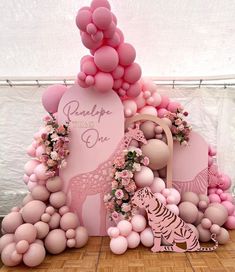 The Decor District - BALLOON & FLORAL DECOR on Instagram: "Safari, but make it pink 🦒 Just when you thought the theme had been done in every way 🌸 #pinksafari #safaritheme #jungletheme #safariparty #junglethemeparty #firstbirthday #birthday #girlsafari #safaribaby #animalprops #pinkparty" Birthday Party Paper Decorations, Giraffe Birthday Parties, Safari Balloon, Balloon Creations, Giraffe Birthday, Jungle Theme Parties, Jungle Theme Birthday, Safari Birthday Party, Birthday Party Theme Decorations