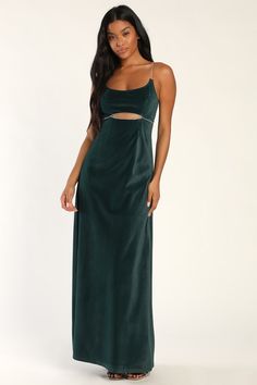 Green Velvet Dress - Cutout Maxi Dress - Rhinestone Maxi Dress - Lulus Emerald Velvet Dress, Dresses For A Dance, Rhinestone Gown, Velvet Green Dress, Mermaid Maxi Skirt, Mermaid Maxi Dress, Velvet Prom Dress, Green Velvet Dress, Bodice Top