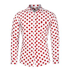 The polka-dot shirt is a weekend wardrobe essential. This shirt has a curved hem, both practical and versatile. With a cotton construction and fitted tailoring, this all-over dots print button-down features a spread collar. Layer this shirt over a basic tee for a nod to laid-back summer style. Style with jeans and sneakers to build up a casual, smart look. Fitted Polka Dot Shirt For Spring, Polka Dot Long Sleeve Shirt For Workwear, Fitted Polka Dot Collared Shirt, Fitted Polka Dot Shirt For Work, Polka Dot Cotton Shirt With Button Closure, Cotton Polka Dot Shirt With Button Closure, Polka Dot Cotton Shirt For Spring, Spring Cotton Polka Dot Shirt, Spring Polka Dot Cotton Shirt