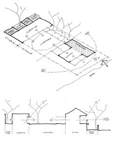 an architectural drawing shows the plans for a house and its surrounding area, as well as several