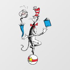 the cat in the hat is balancing on a ball