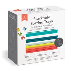 stackable sorting trays for organizing puzzle pieces, multicolored set of 6