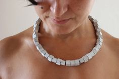 Contemporary Concrete Cube Necklace, Unique Architectural Jewelry, ORTOGONALE - Etsy Concrete Cube, Concrete Necklace, Architectural Jewelry, Concrete Jewelry, Cube Necklace, Necklace Unique, Beaded Necklaces, Natural Fibers, Jewelry Design