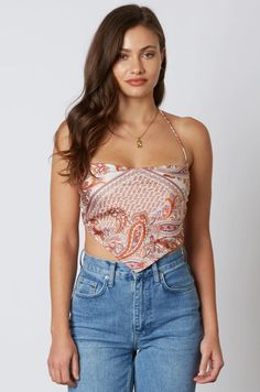 Vanessa Ivory and Rust Red Paisley Print Bandana Top - BohoPink Cute Handkerchief, Retro Inspired Outfits, Trendy Spring Fashion, Bandana Top, Paisley Bandana, Boho Pink, Boho Boutique, Red Paisley, Scarf Top