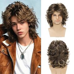 Category:Synthetic Wig; Gender:Men's; Wig Type:Cosplay Wig,Men's wig; Color Shade:Brown; Hair Material:Synthetic Hair; Cap Construction:Machine Made; Texture:Curly; Length:Short; Heat Resistant:Yes; Listing Date:03/15/2024; Hairstyle:Middle Part; Can Be Permed:No Rocker Party, 80s Wig, 80s Hair Styles, Layered Wig, Brown Hair Men, Cortes De Cabello, Mens Wigs, Wig Party, Long Curly Wig