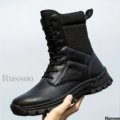 Russoo - Professional Mens High Top Tactical Work Boots: Waterproof, Non-Slip, and Durable Footwear for Outdoor Hiking and Work Activities Techwear Combat Boots For Outdoor With Shock Resistance, Techwear Combat Boots, Shock Resistant For Outdoor, Techwear Shock Resistant Combat Boots For Outdoor, Techwear Combat Boots For Outdoor, Shock Resistant Combat Boots For Outdoor Activities, Abrasion-resistant Combat Boots For Outdoor Techwear, Abrasion-resistant Techwear Combat Boots For Outdoor Activities, Abrasion-resistant Techwear Combat Boots For Outdoor, Techwear Abrasion-resistant Combat Boots For Outdoor Activities